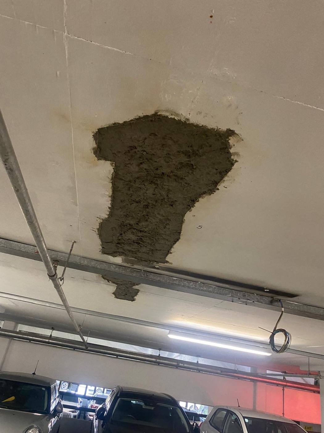 Repair mortar applied to a car park soffit